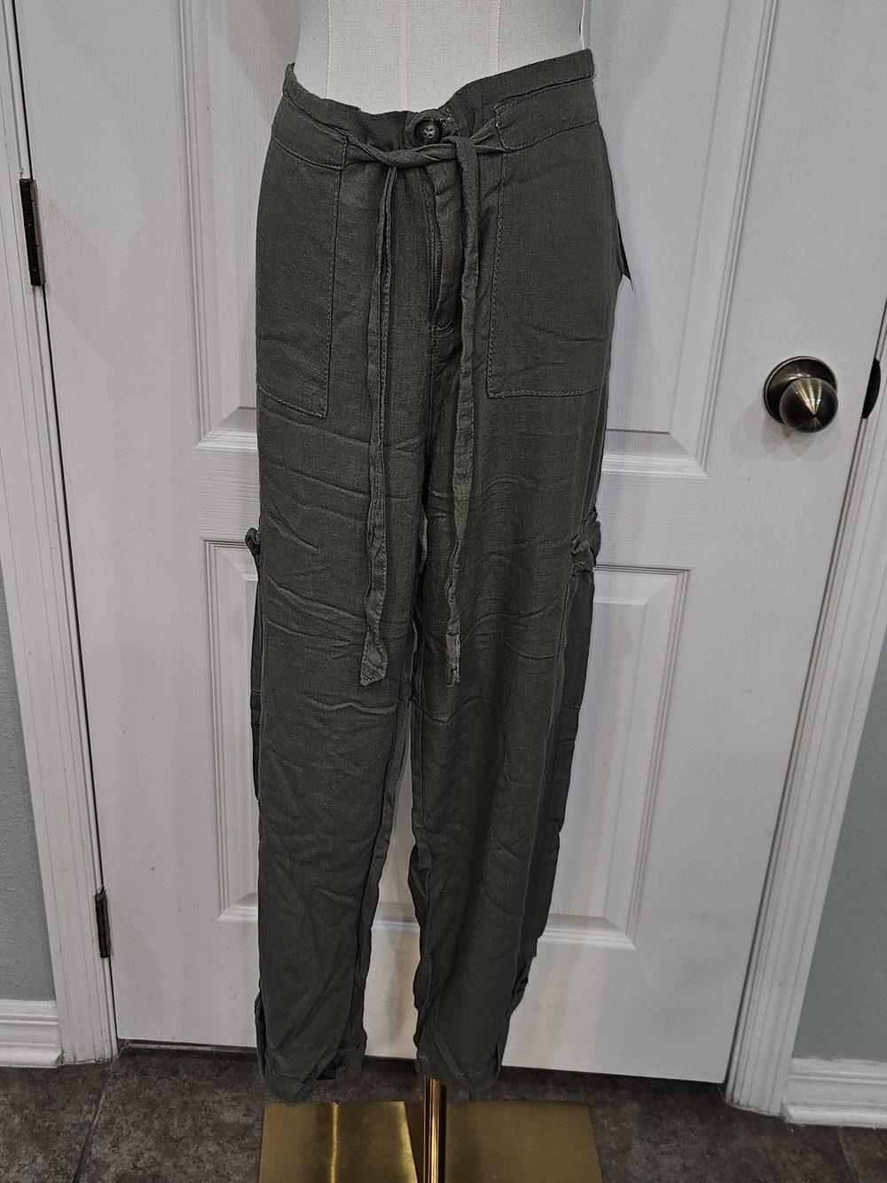 Olive Green Utility Tie-Waist Jogger Pants